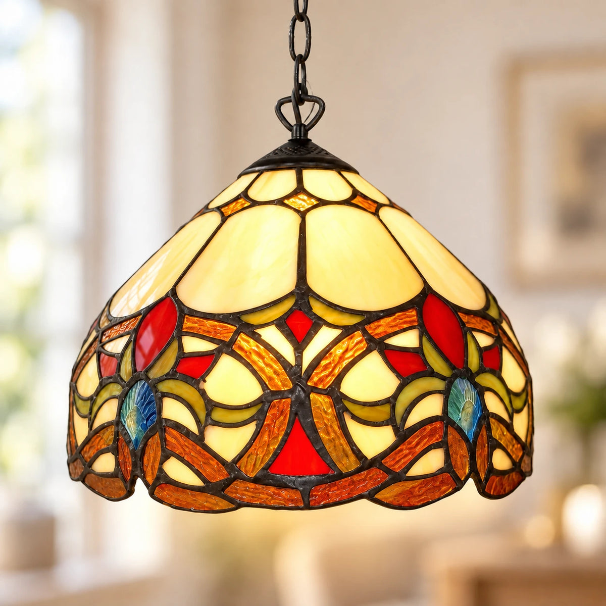 Amber Floral Scroll Tiffany Pendant Light