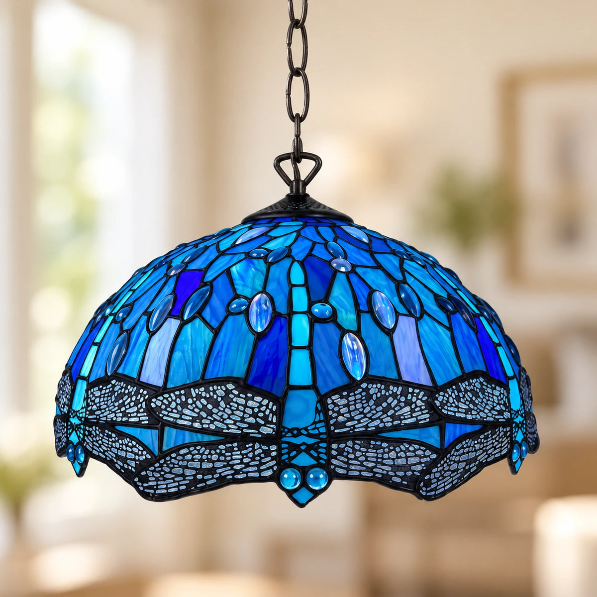 Sapphire Dragonfly Tiffany Pendant Light