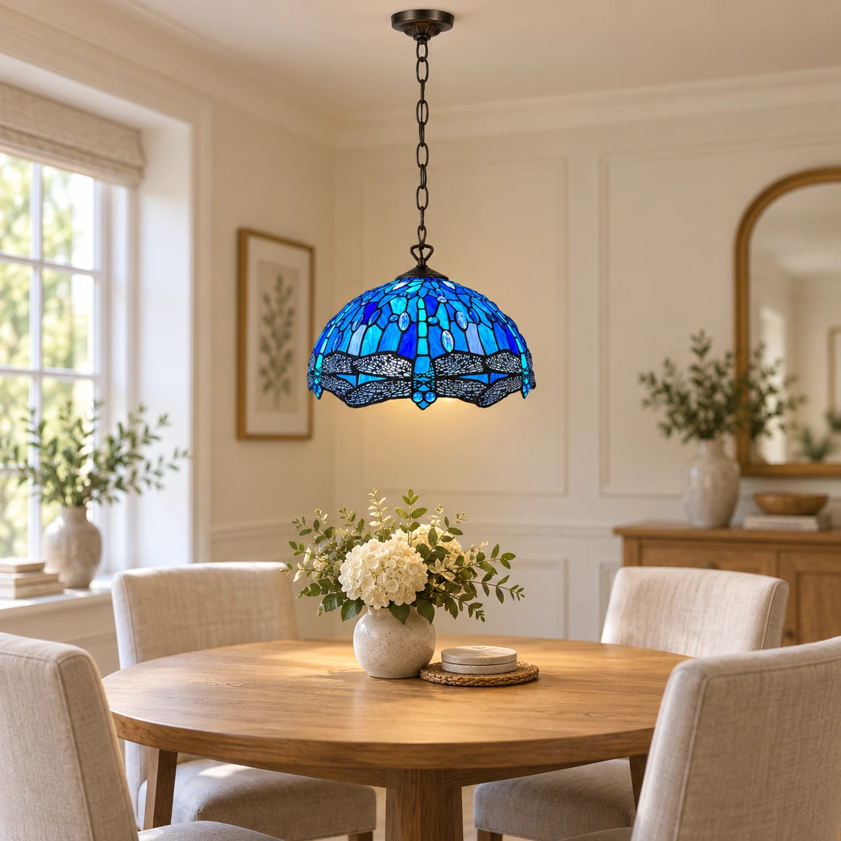 Room visualisation featuring Sapphire Dragonfly Tiffany Pendant Light