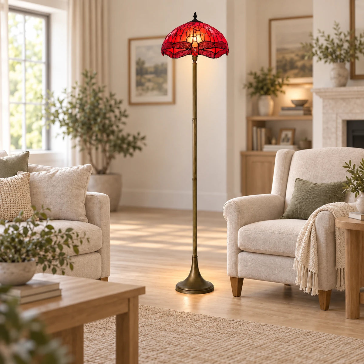 Room visualisation featuring Scarlet Dragonfly Tiffany Floor Lamp