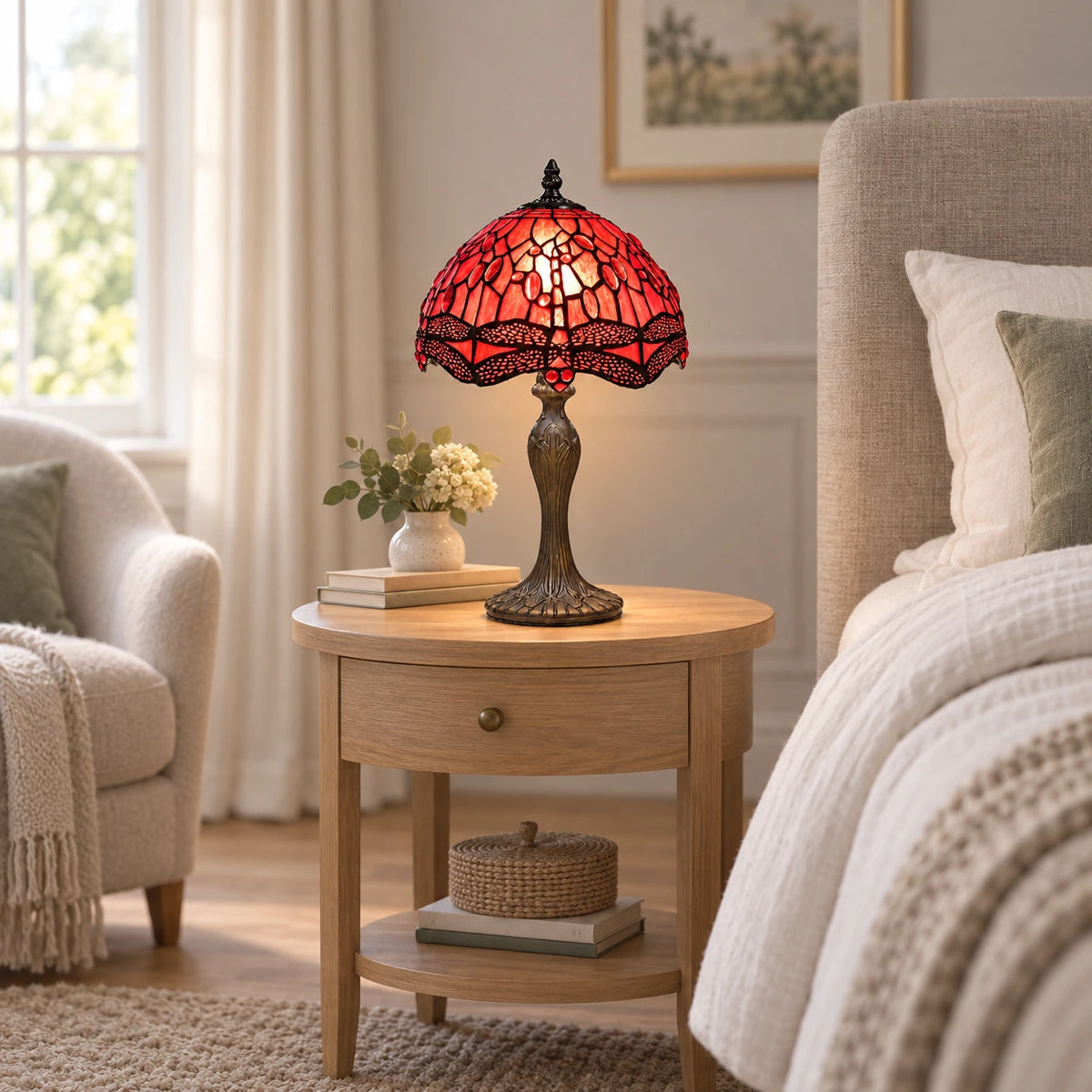 Room visualisation featuring Scarlet Dragonfly Tiffany Table Lamp