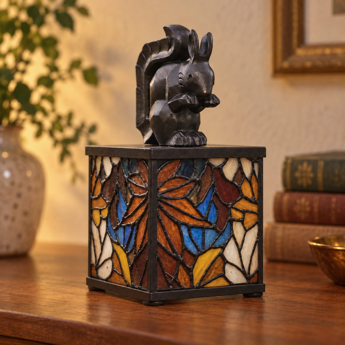Woodland Squirrel Tiffany Accent Lamp, unlit