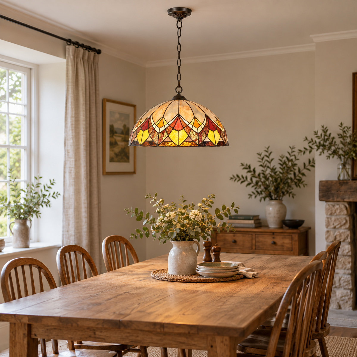 Room visualisation featuring Blossom Tiffany Chain Pendant Light