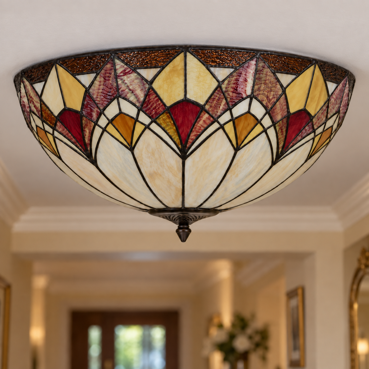 Blossom Tiffany Flush Ceiling Light, unlit