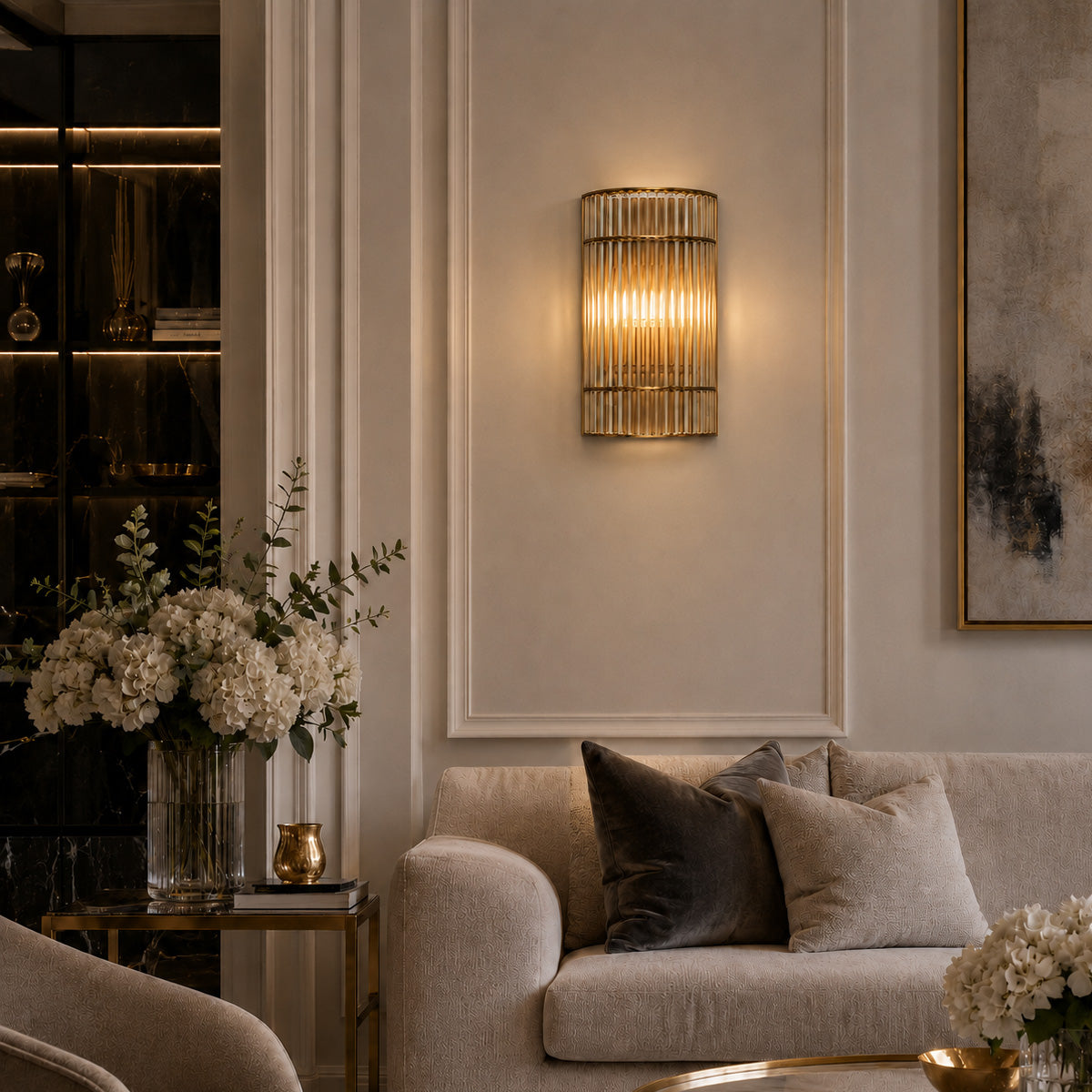 Room visualisation featuring Gatsby Champagne Glass Art Deco Wall Light