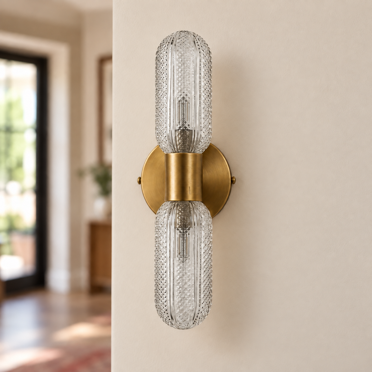 Verona Antique Brass & Glass Up Down Wall Light, unlit