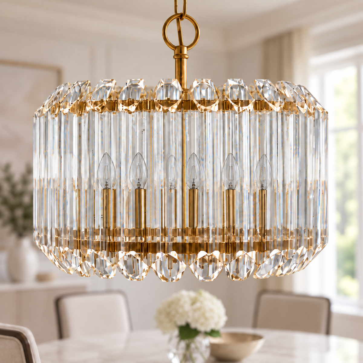 Veyra 3-Light Gold & Glass Art Deco Pendant, unlit