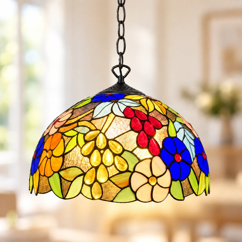 Garden Floral Tiffany Pendant Light, 40.6 cm, illuminated