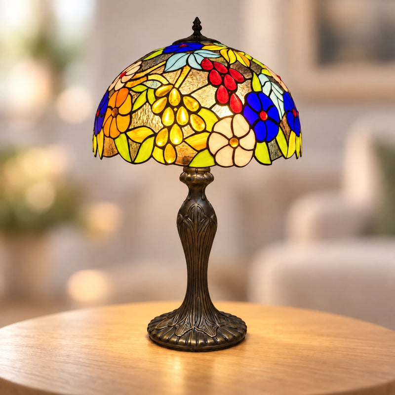 Garden Floral Tiffany Table Lamp, 40.6 cm, illuminated