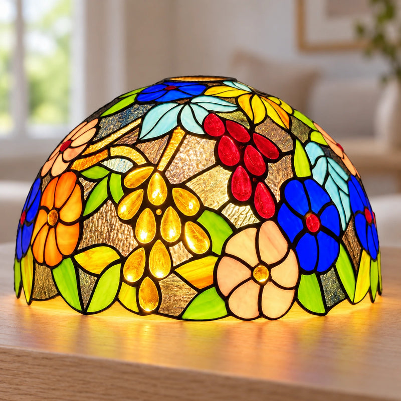 Garden Floral Tiffany Lamp Shade, 40.6 cm, illuminated