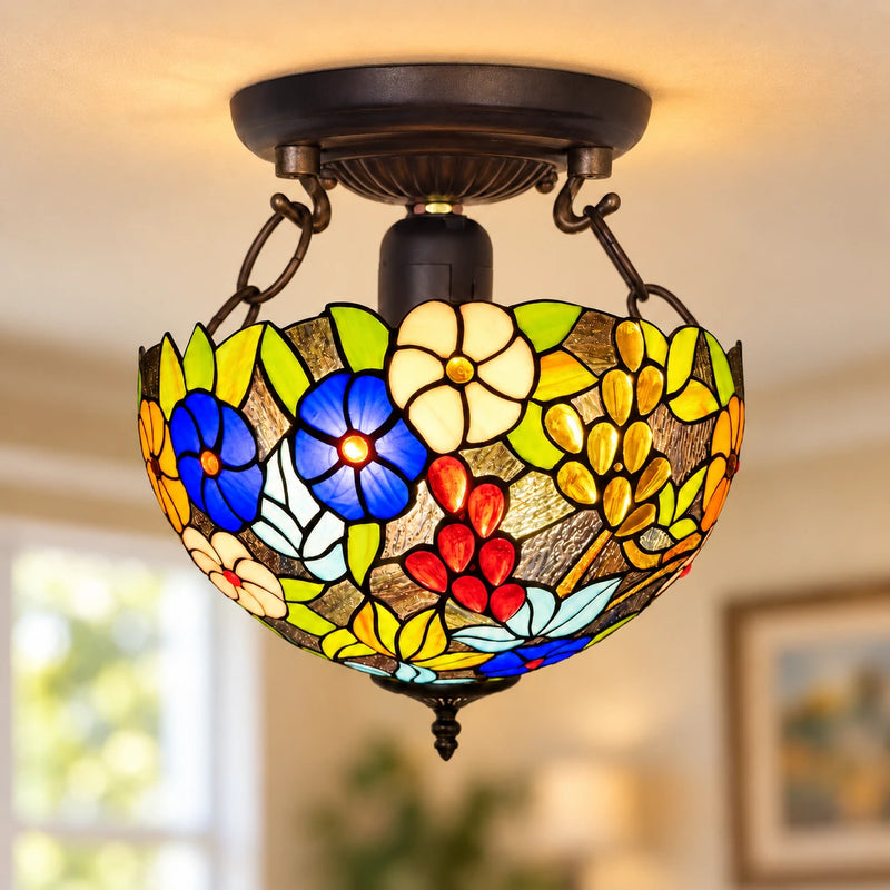 Garden Floral Tiffany Ceiling Light, 40.6 cm, illuminated