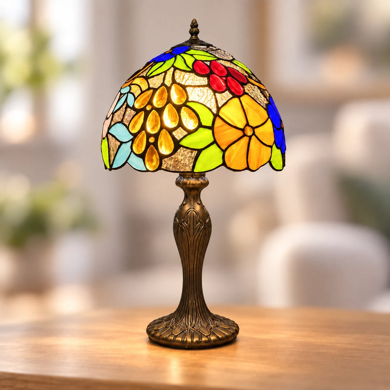 Garden Floral Tiffany Table Lamp, 25.4 cm, illuminated