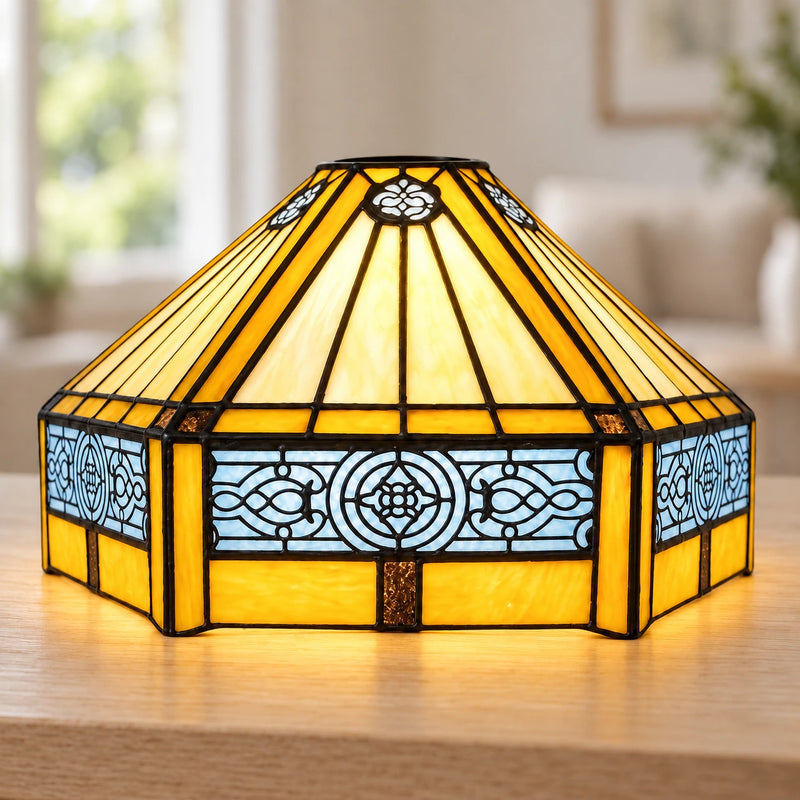 Amber Mission Tiffany Lamp Shade, 25.4 cm, illuminated