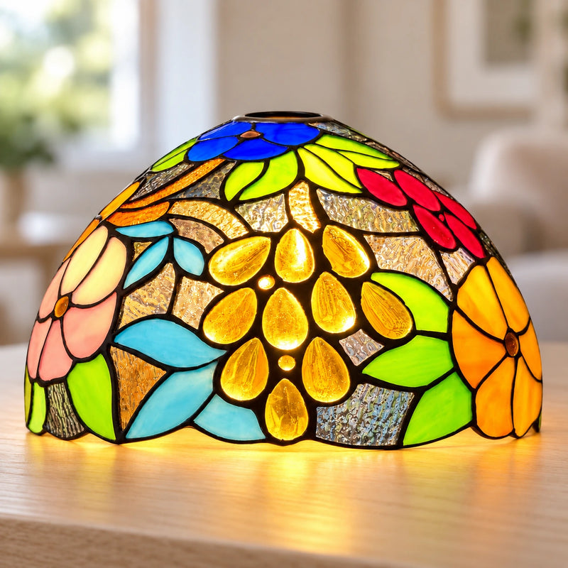 Garden Floral Tiffany Lamp Shade, 25.4 cm, illuminated