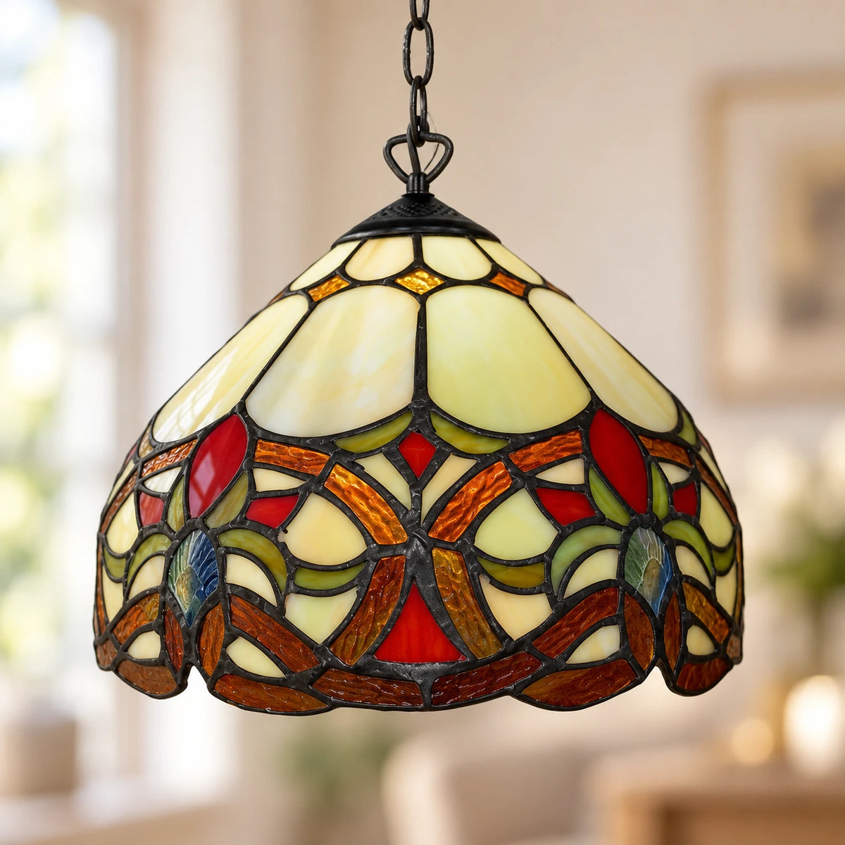 Amber Floral Scroll Tiffany Pendant Light, 25.4 cm, unlit