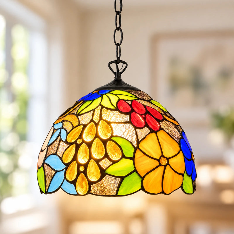 Garden Floral Tiffany Pendant Light, 25.4 cm, illuminated