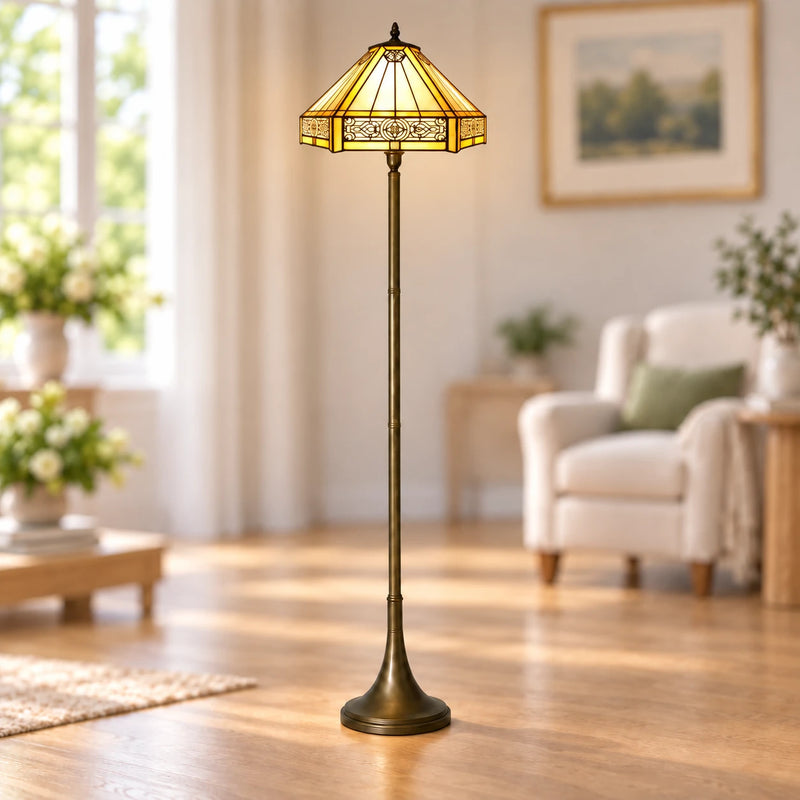 Amber Mission Tiffany Floor Lamp, 40.6 cm, illuminated
