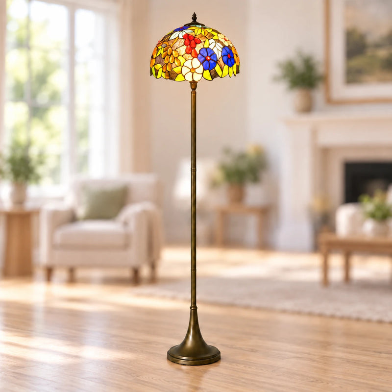 Garden Floral Tiffany Floor Lamp, 40.6 cm, illuminated