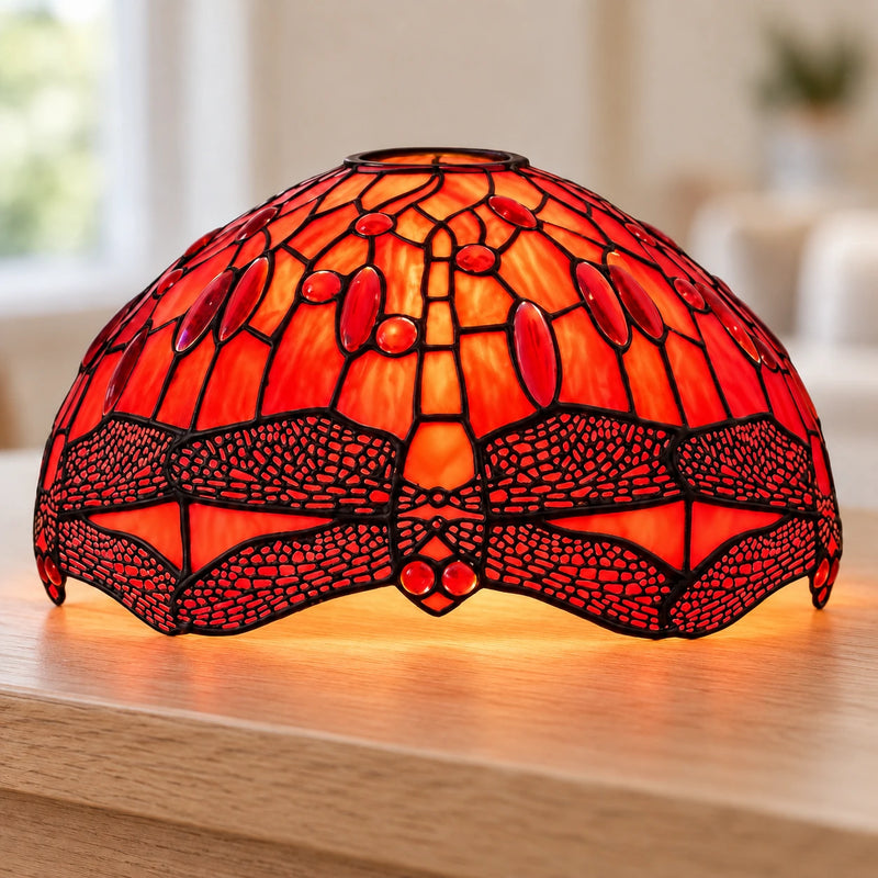Scarlet Dragonfly Tiffany Lamp Shade, 40.6 cm, illuminated