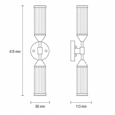 Apollo Gold & Glass Art Deco Wall Light, dimensions diagram