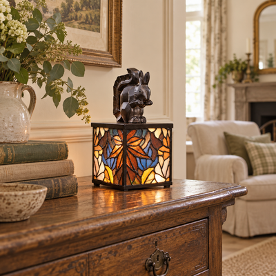 Woodland Squirrel Tiffany Accent Lamp, in a room setting