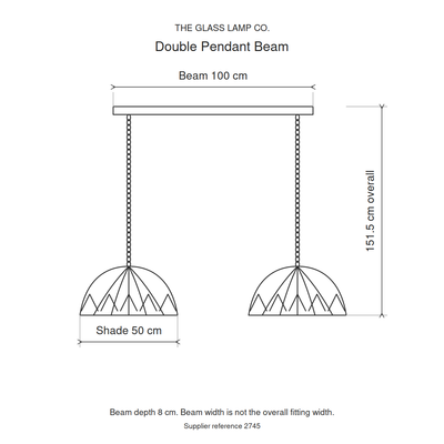 Blossom Tiffany Double Pendant Beam, dimensions diagram in centimetres