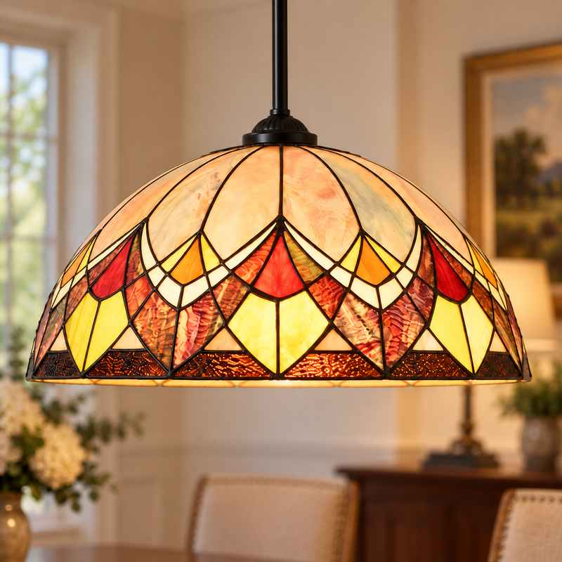 Blossom Tiffany Rod Pendant Light, illuminated