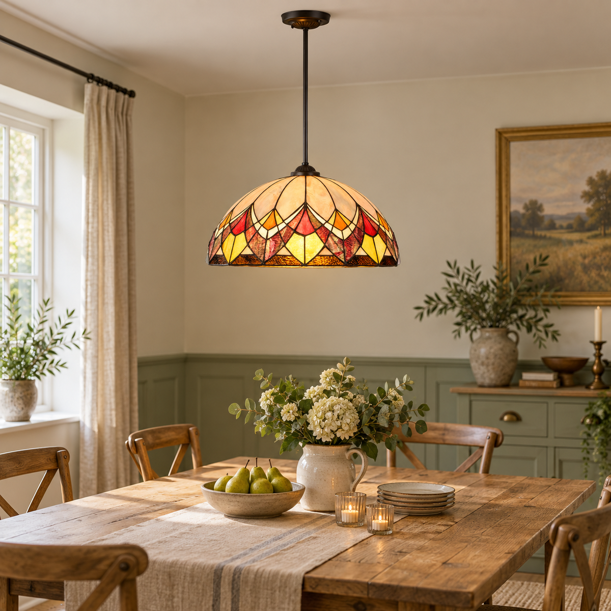 Room visualisation featuring Blossom Tiffany Rod Pendant Light