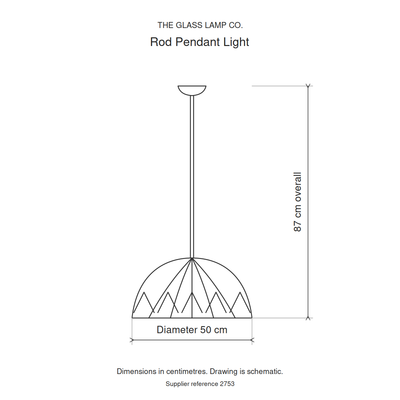 Blossom Tiffany Rod Pendant Light, dimensions diagram in centimetres