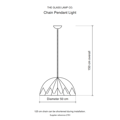 Blossom Tiffany Chain Pendant Light, dimensions diagram in centimetres