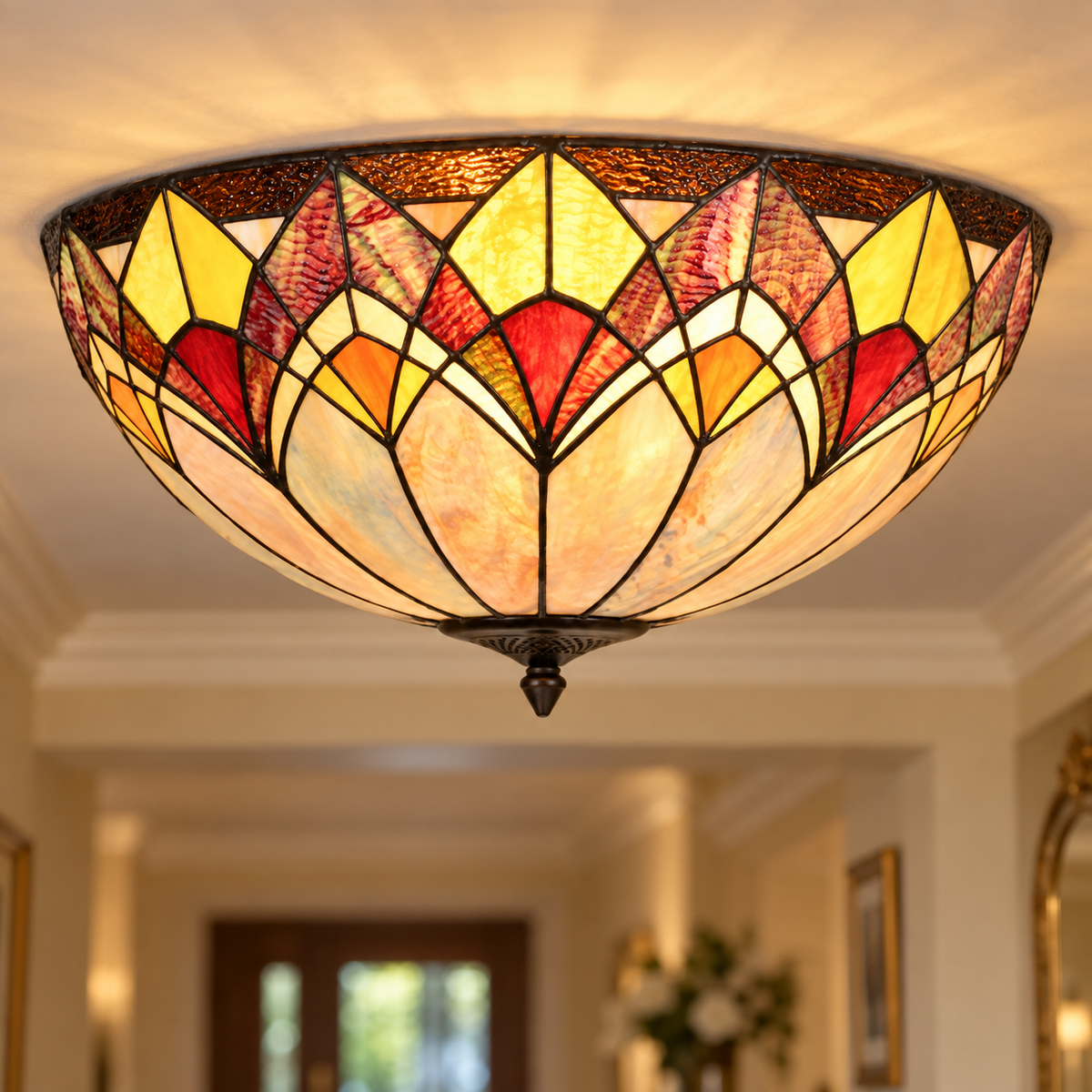 Blossom Tiffany Flush Ceiling Light, illuminated