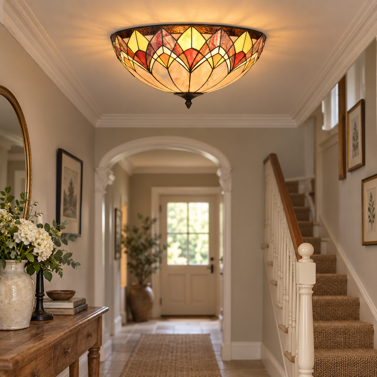 Room visualisation featuring Blossom Tiffany Flush Ceiling Light