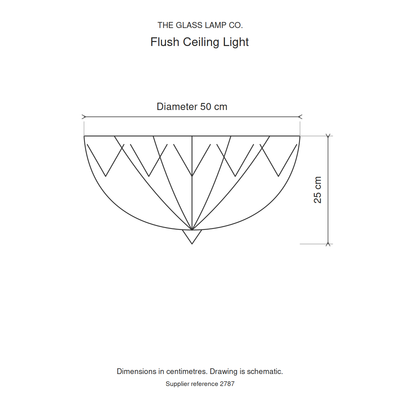 Blossom Tiffany Flush Ceiling Light, dimensions diagram in centimetres
