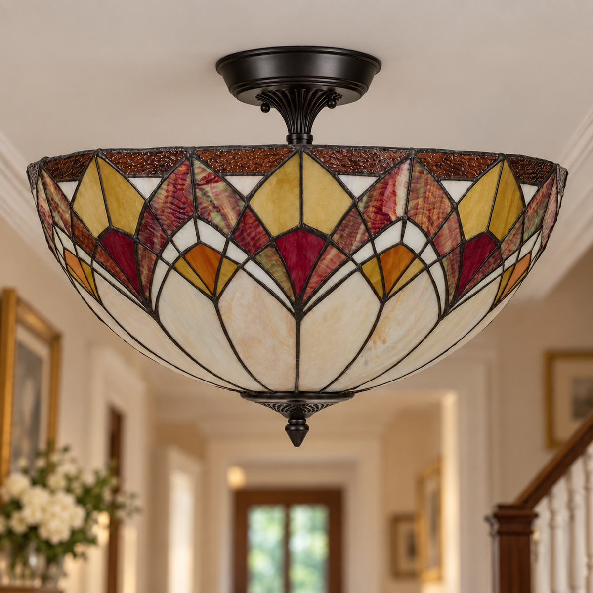 Blossom Tiffany Semi-Flush Ceiling Light, unlit