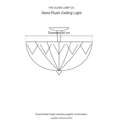 Blossom Tiffany Semi-Flush Ceiling Light, dimensions diagram in centimetres