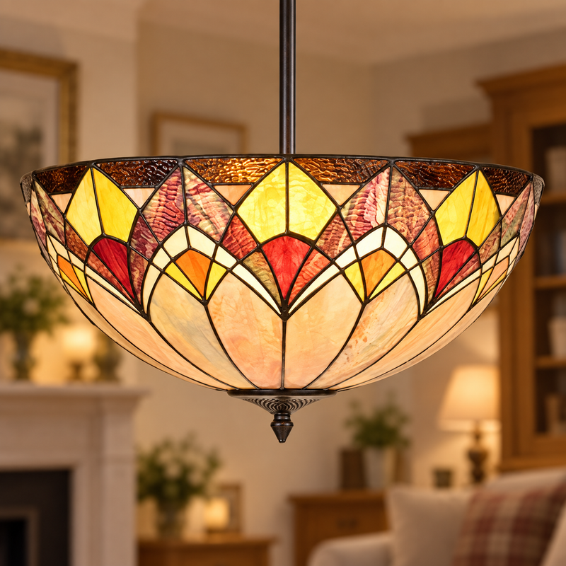 Blossom Tiffany Rod Uplighter Pendant, illuminated