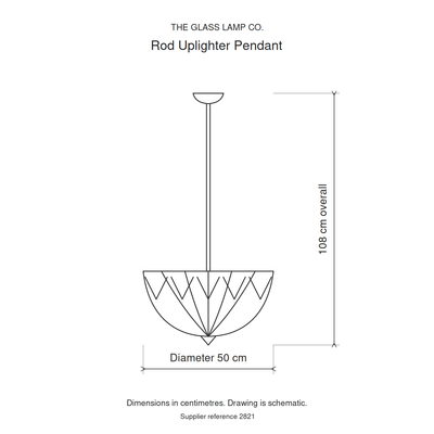 Blossom Tiffany Rod Uplighter Pendant, dimensions diagram in centimetres