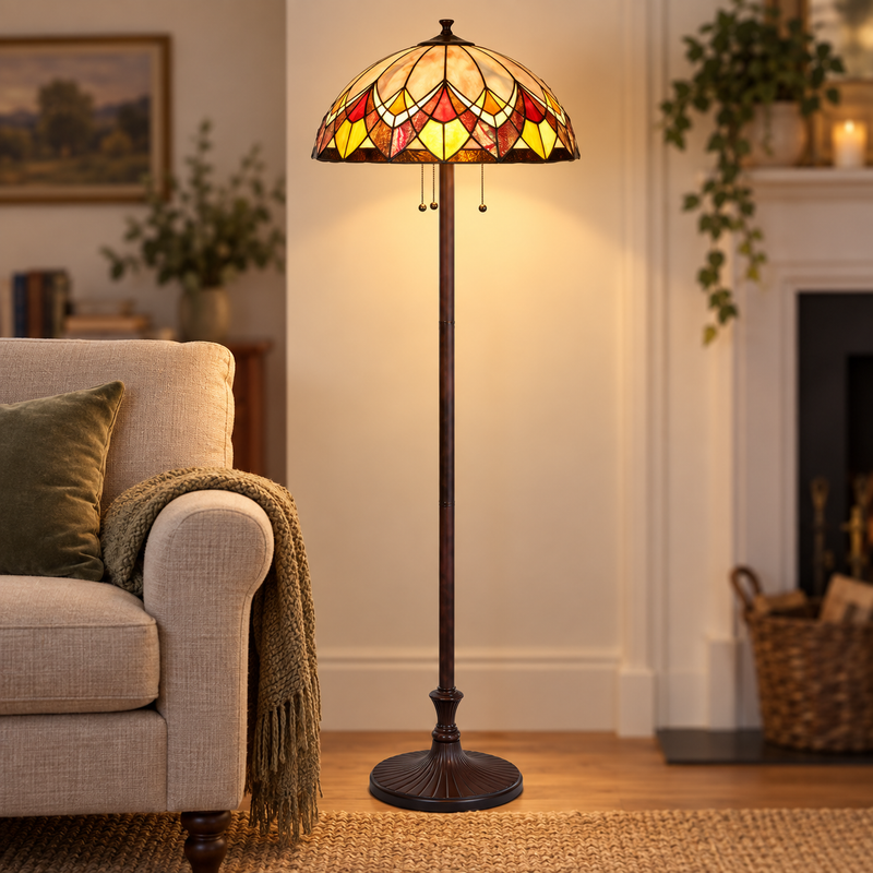 Blossom Tiffany Floor Lamp, illuminated