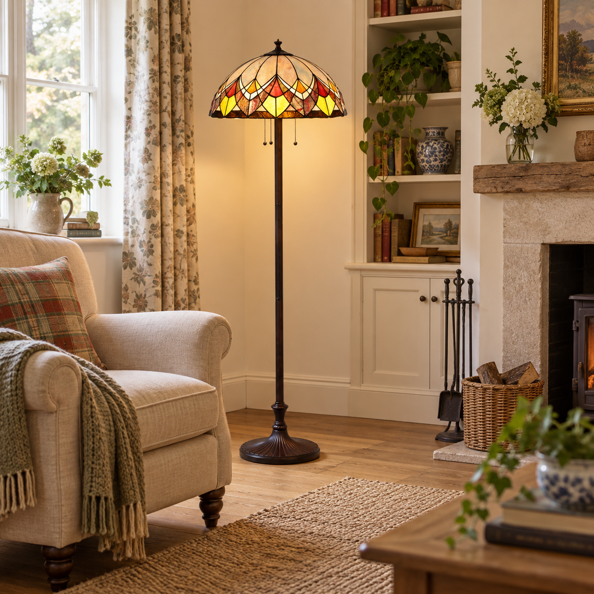 Room visualisation featuring Blossom Tiffany Floor Lamp