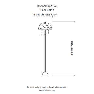 Blossom Tiffany Floor Lamp, dimensions diagram in centimetres