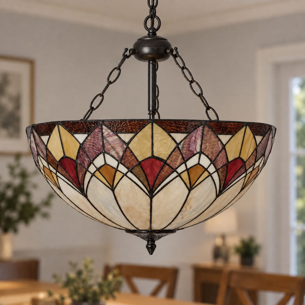 Blossom Tiffany Three-Chain Uplighter Pendant, unlit