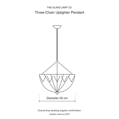 Blossom Tiffany Three-Chain Uplighter Pendant, dimensions diagram in centimetres