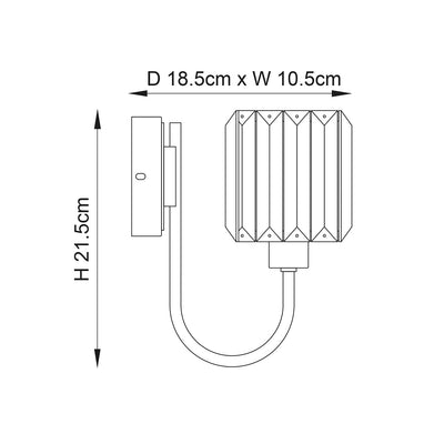Cortona Antique Brass Faceted Glass Wall Light, dimensions diagram