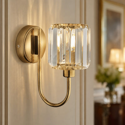 Cortona Antique Brass Faceted Glass Wall Light, in a room setting