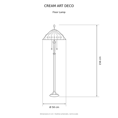 Cream Art Deco Tiffany Floor Lamp, dimensions diagram in centimetres