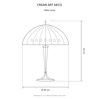 Cream Art Deco Tiffany Table Lamp, dimensions diagram in centimetres