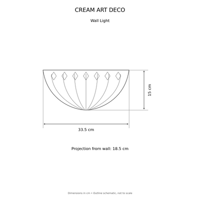 Cream Art Deco Tiffany Wall Light, dimensions diagram in centimetres