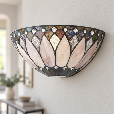 Cream Art Deco Tiffany Wall Light, unlit