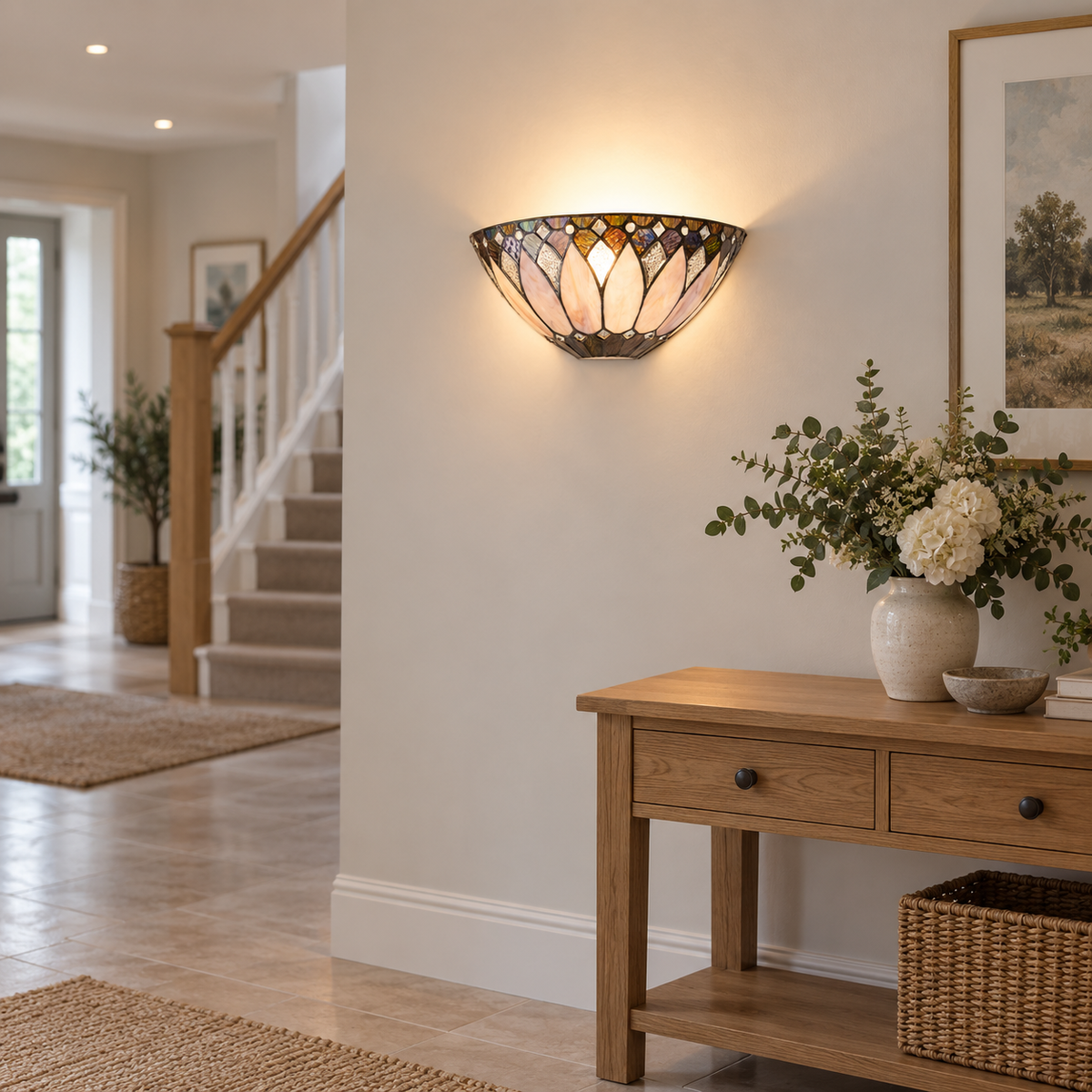Room visualisation featuring Cream Art Deco Tiffany Wall Light