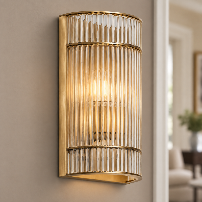 Gatsby Champagne Glass Art Deco Wall Light, illuminated